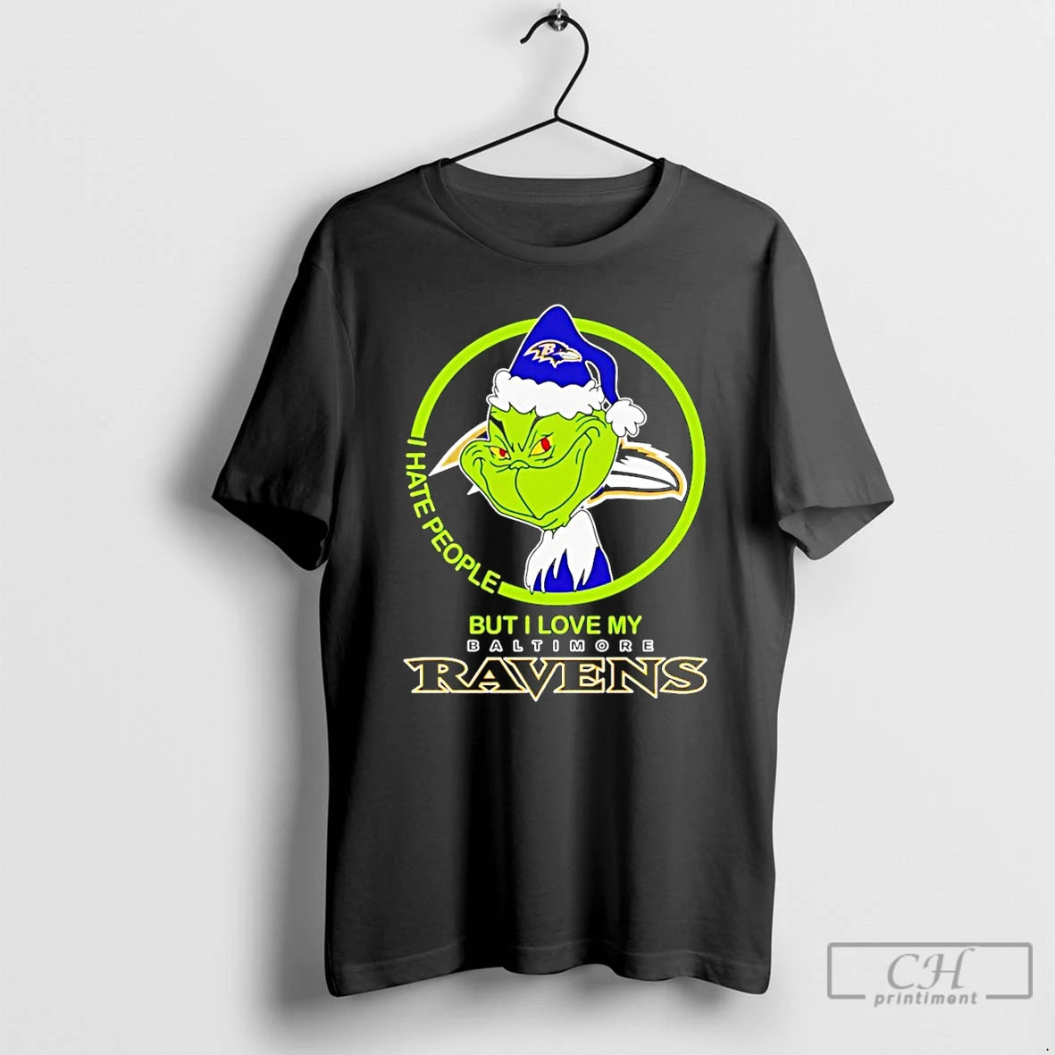 Classic The Grinch I Hate People But I Love My Baltimore Ravens T Shirts