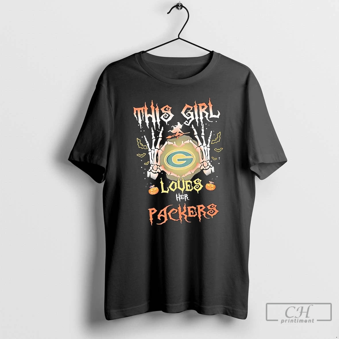 Classic This Girl Loves Her Green Bay Packers Skeleton Hands T Shirts
