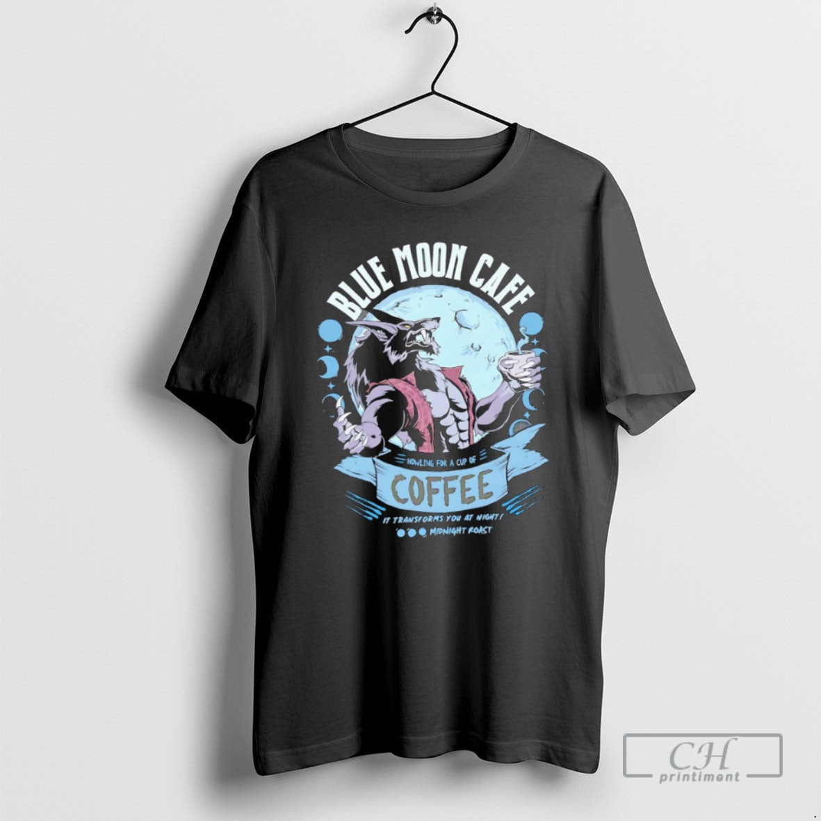 Classic Wolf Blue Moon Cafe Howling For A Cup Of Coffee It Transforms You At