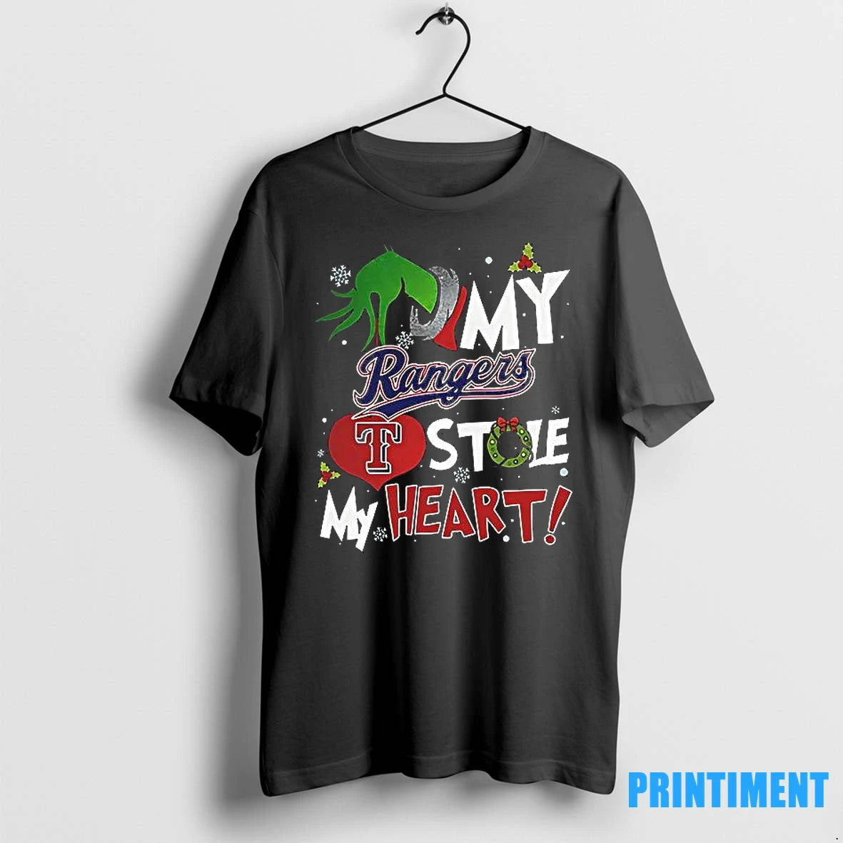 Grinch Hand My Texas Rangers Stole My Heart Christmas Tshirts Sweater