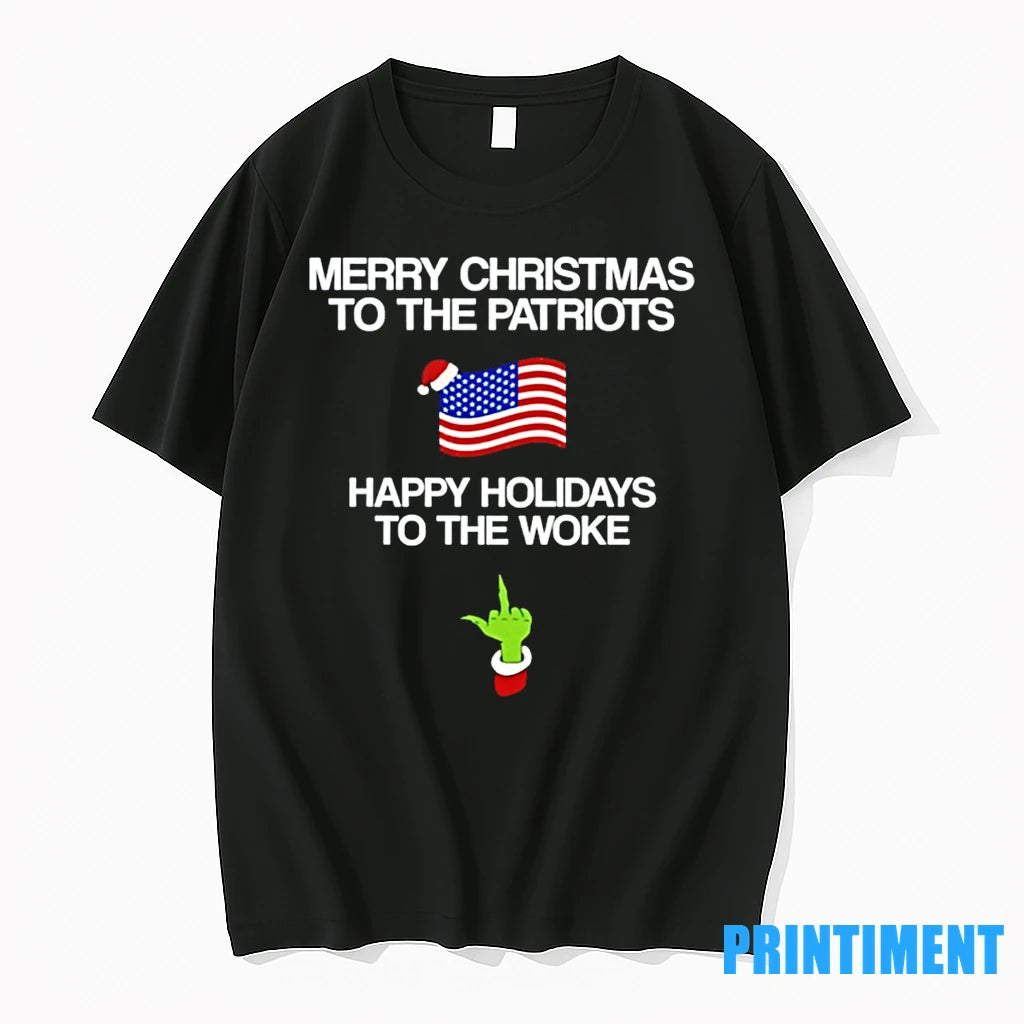 Grinch Middle Finger Merry Christmas To The Patriots Happy Holidays To The Woke Tshirts Sweater