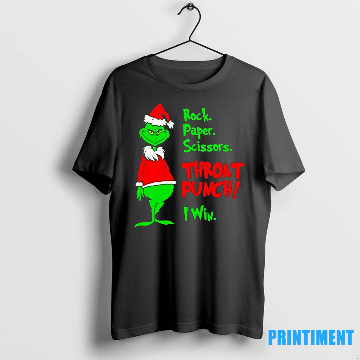 Grinch Rock Paper Scissors Throat Punch I Win Christmas Tshirts Sweater