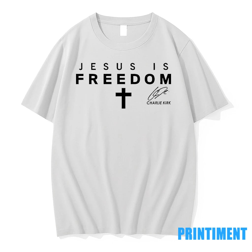 Jesus Is Freedom Charlie Kirk Christian Cross Tribute Christ Is King Usa Tshirts Sweater