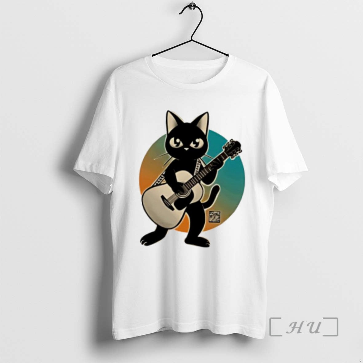 Limited Edition Acoustic Guitar Black Cat Tee Shirt Sweater