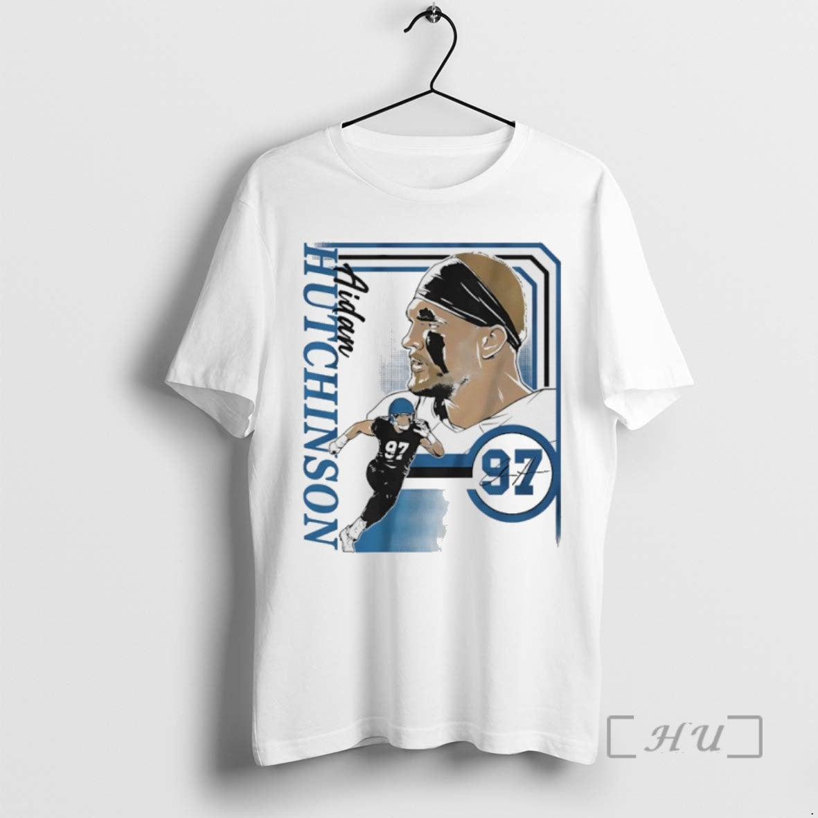 Limited Edition Aidan Hutchinson 97 Detroit Lions Collage Frame Signature Tee Shirt Sweater