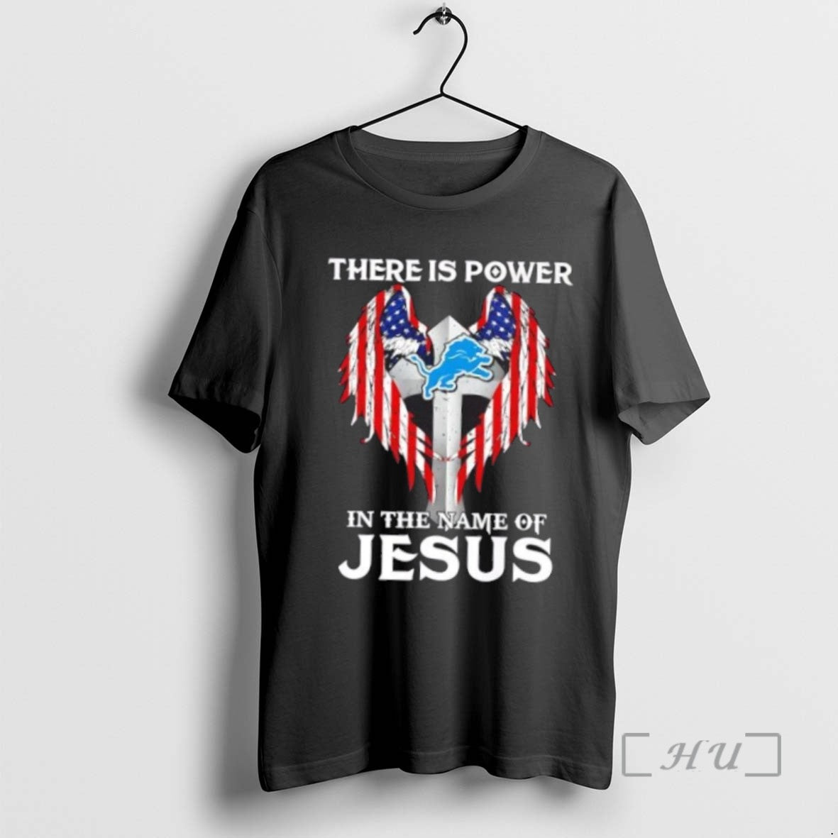 Limited Edition Detroit Lions There Is Power In The Name Of Jesus Cross Wings Tee