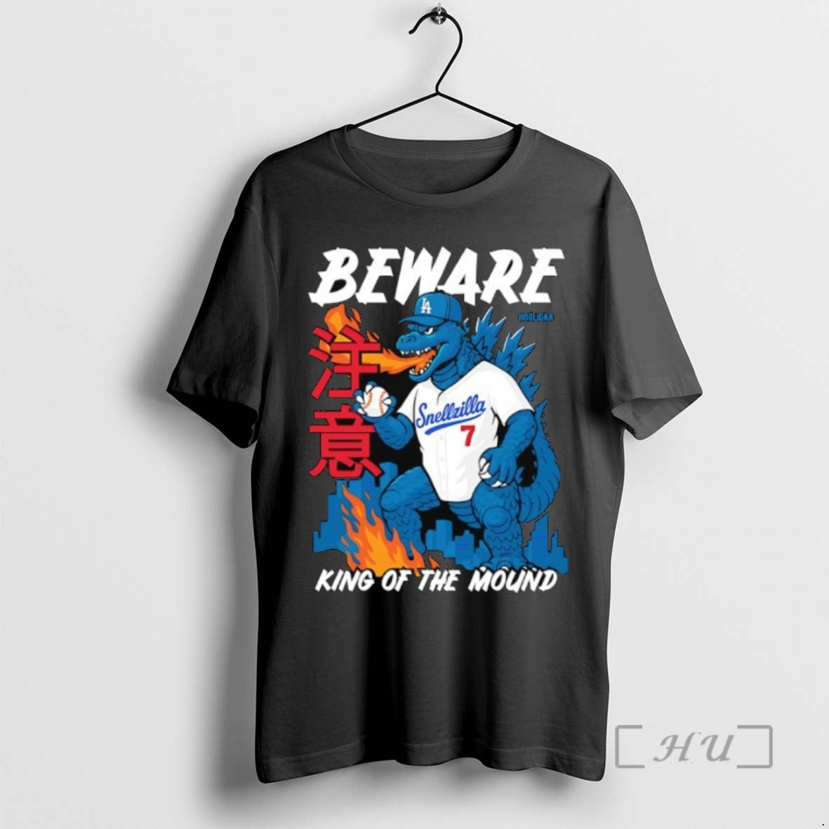 Limited Edition Godzilla Los Angeles Dodgers Beware King Of The Mound Tee Shirt Sweater