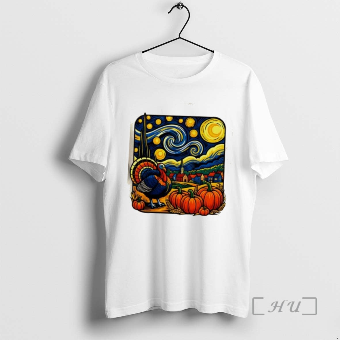 Limited Edition Thanksgiving Turkey Pumpkin Harvest Starry Night Art Tee Shirt Sweater