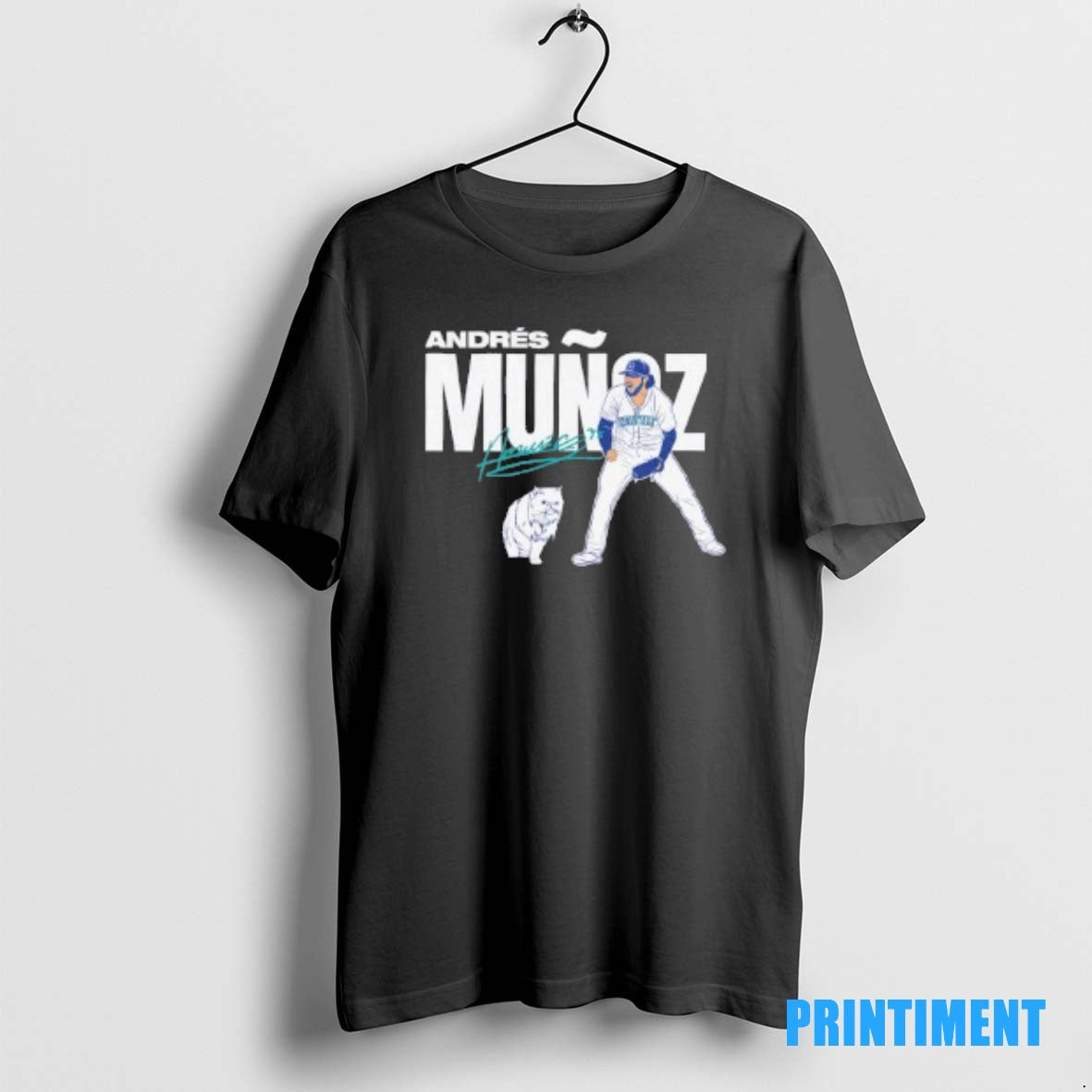 Official Andres Munoz And Cat Seattle Mariners Mlb 2025 Baseball Signature Tee Sweater