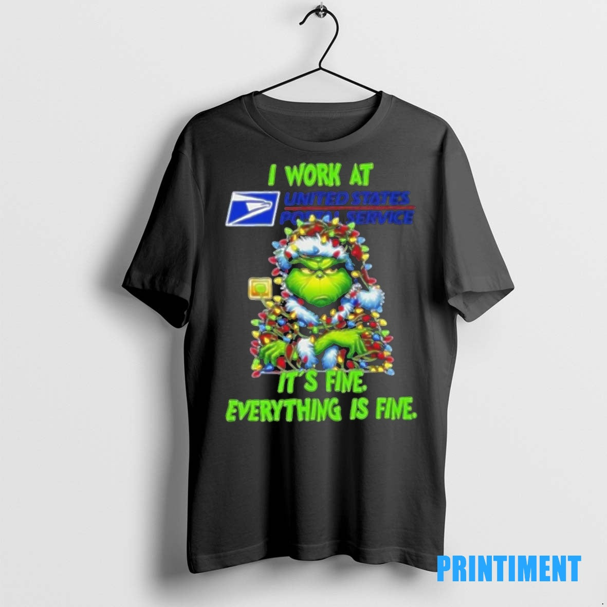 Official Grinch Christmas Tree X Usps I Work At Its Fine Everything Is Fine Tee