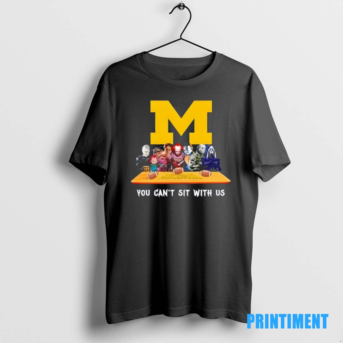 Official Michigan Wolverines Horror Movie Characters You Cant Sit With Us Halloween Tee Sweater