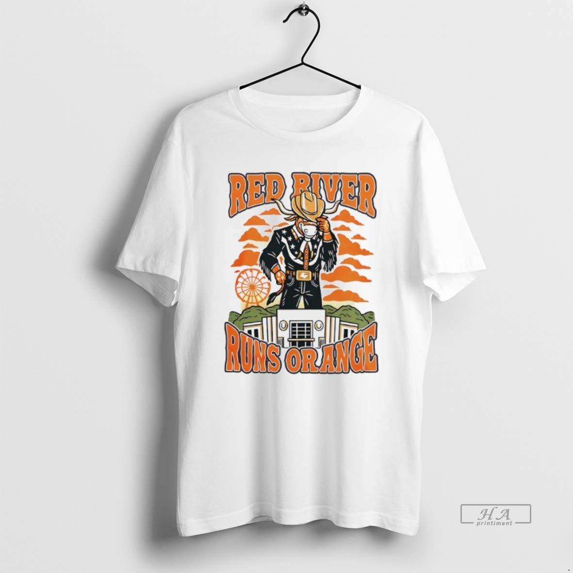 Official Trendy Texas Longhorns Red River Runs Orange Mascot
