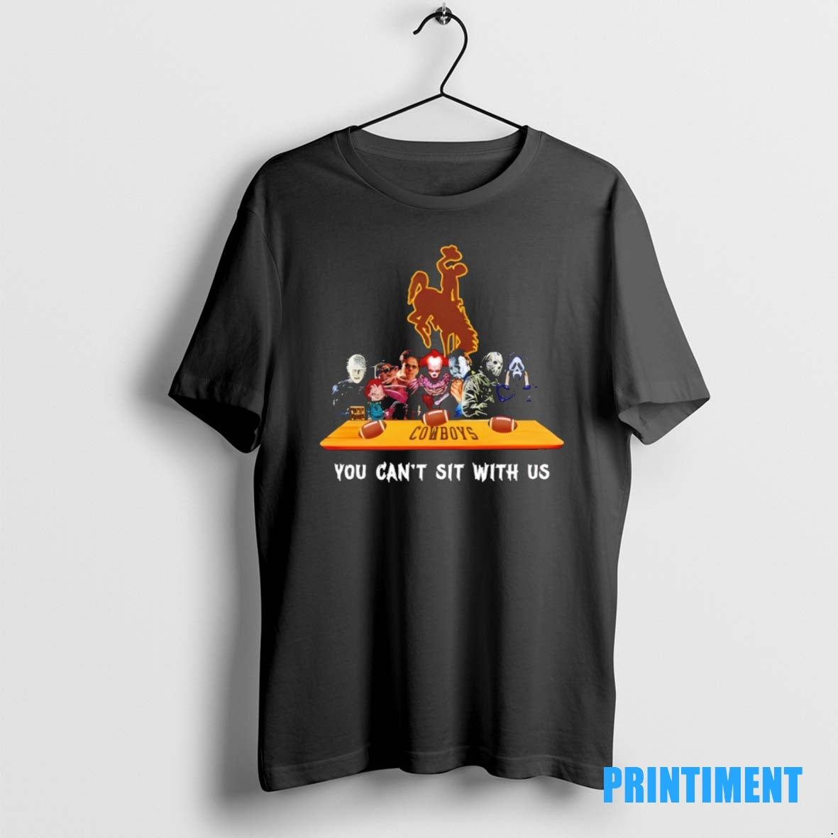 Official Wyoming Cowboys Horror Movie Characters You Cant Sit With Us Halloween Tee Sweater