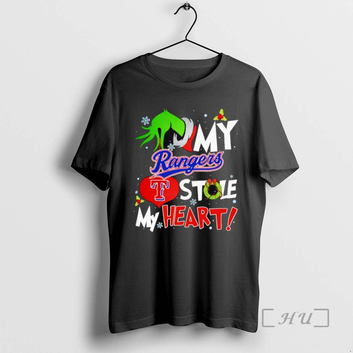 Officials Grinch Hand My Texas Rangers Stole My Heart Christmas T Shirt Sweater