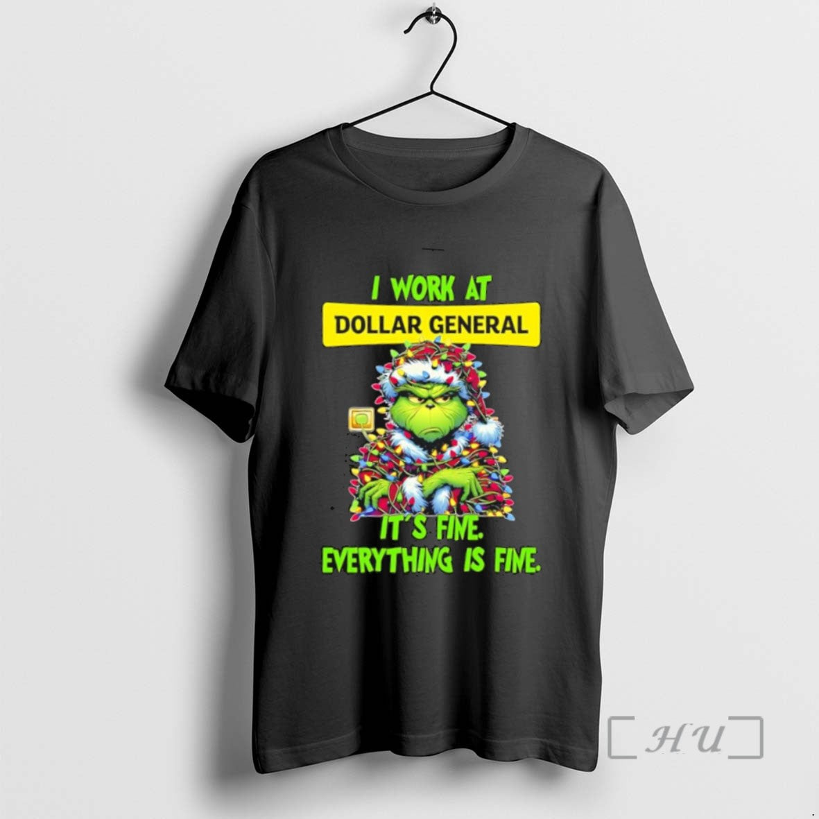 Officials Grinch I Work At Dollar General Logo Its Fine Everything Is Fine Tee Sweater