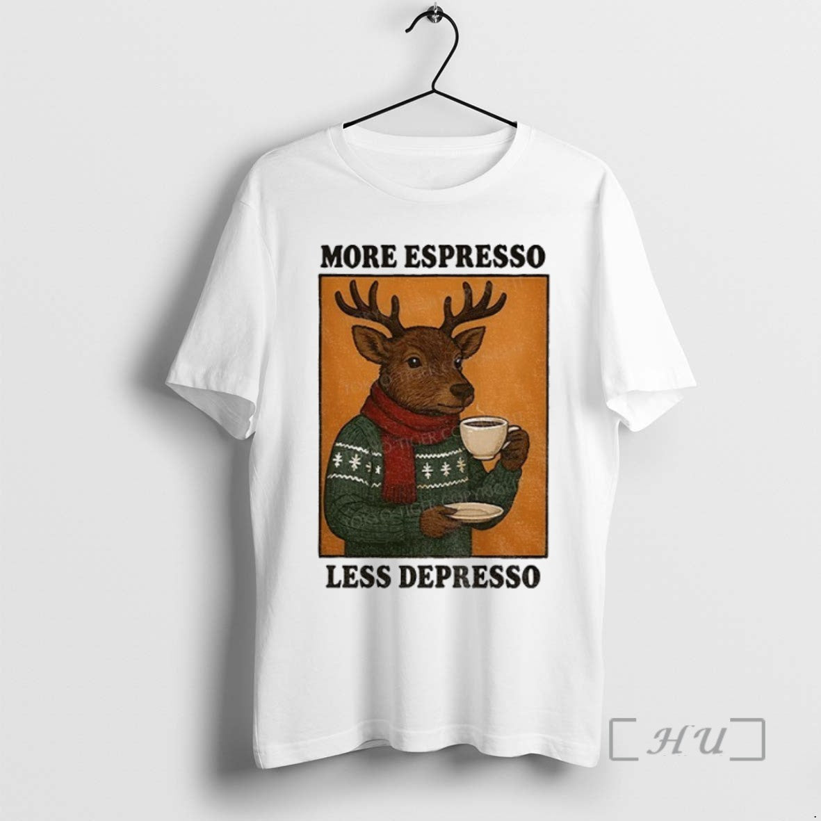 Officials Reindeer Drinking Coffee More Espresso Less Depresso Christmas T Shirt Sweater