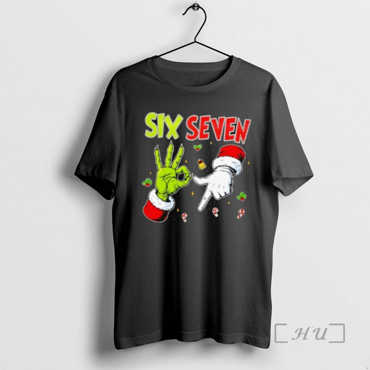 Officials The Grinch And Santa Hands Six Seven Christmas Tee Sweater