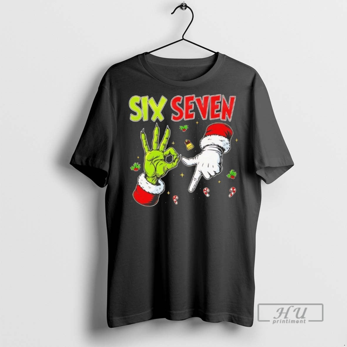 Officials Trending Grinch And Santa Hands Six Seven Christmas T Shirt Sweatshirt Hoodies
