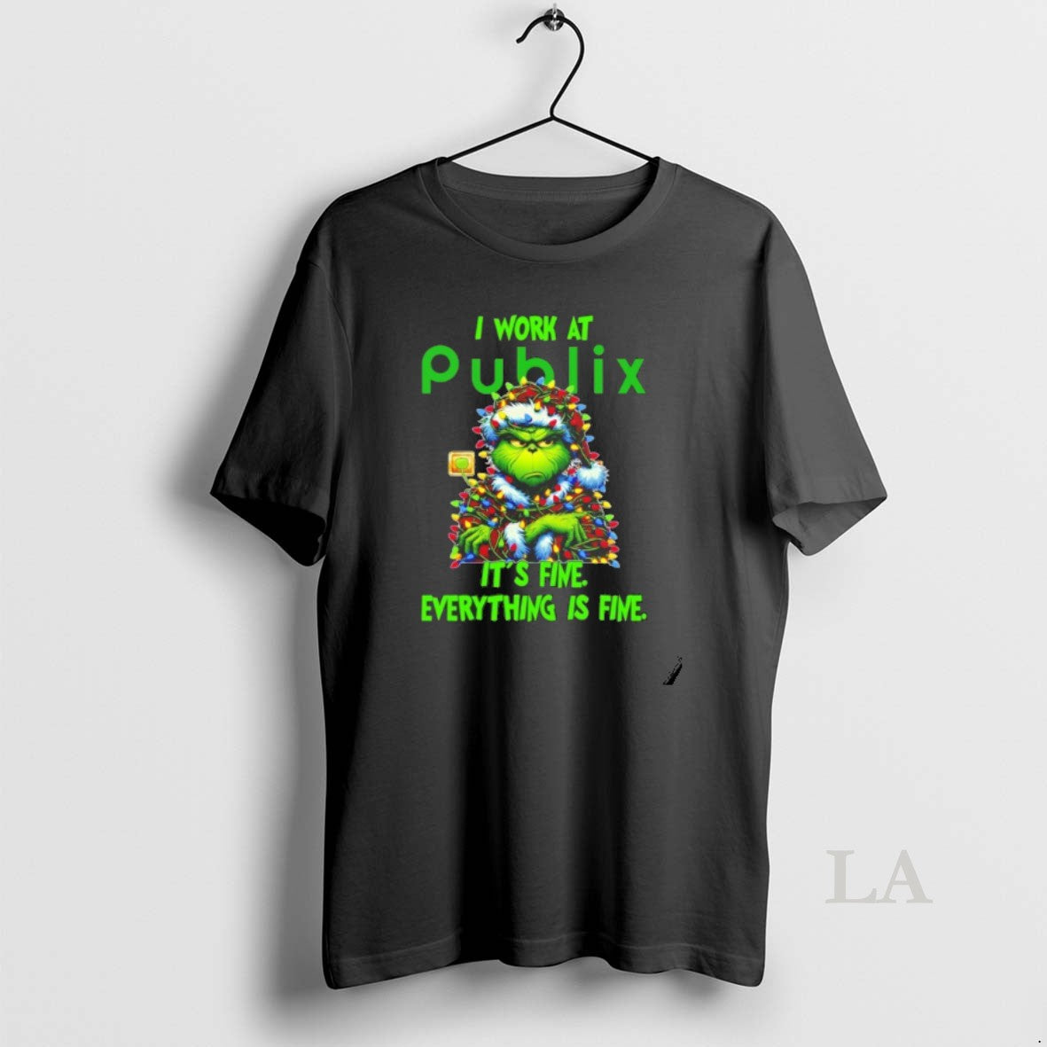Original Grinch Santa I Work At Publix Its Fine Everything Is Fine Christmas Lights