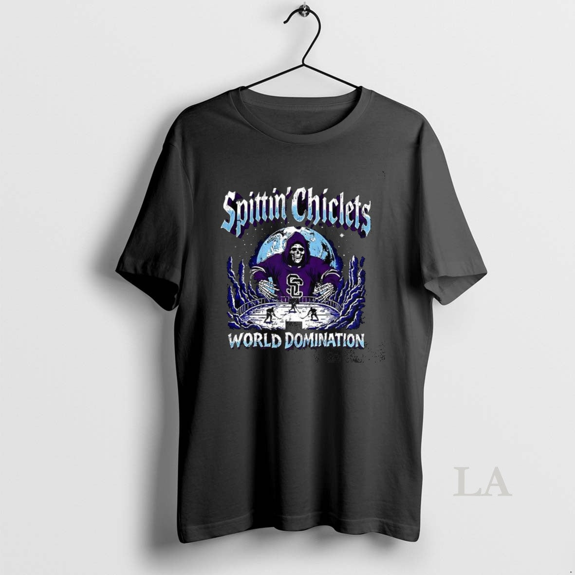 Original Spittin Chiclets Hockey World Domination Skeleton Under The Moon And Starry Sky