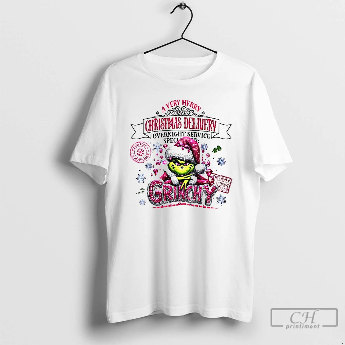 Premium Grinchy A Very Merry Christmas Delivery Overnight Service Xmas T Shirts
