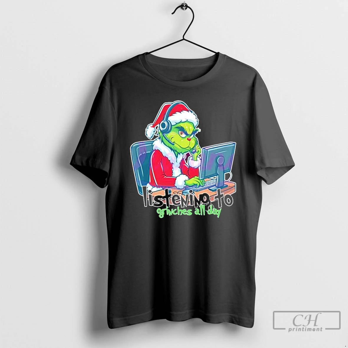 Premium Listening To Grinches All Day Christmas Grinch Telesale T Shirts