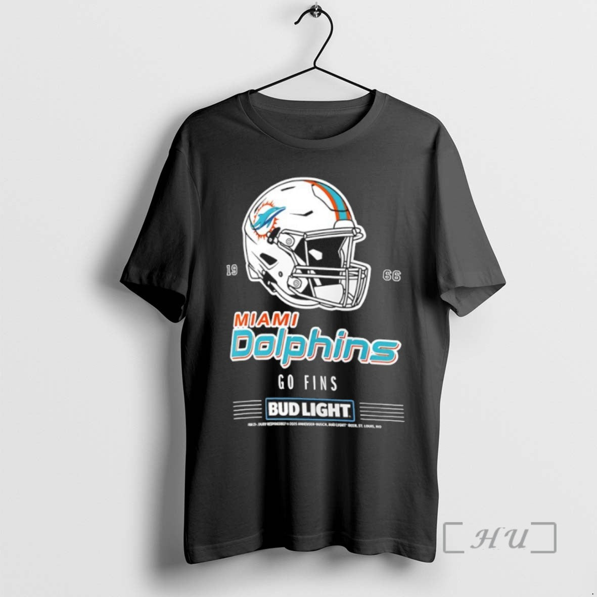 Trending Miami Dolphins Bud Light 1966 Go Fins Football Helmet Tee Shirt Sweater