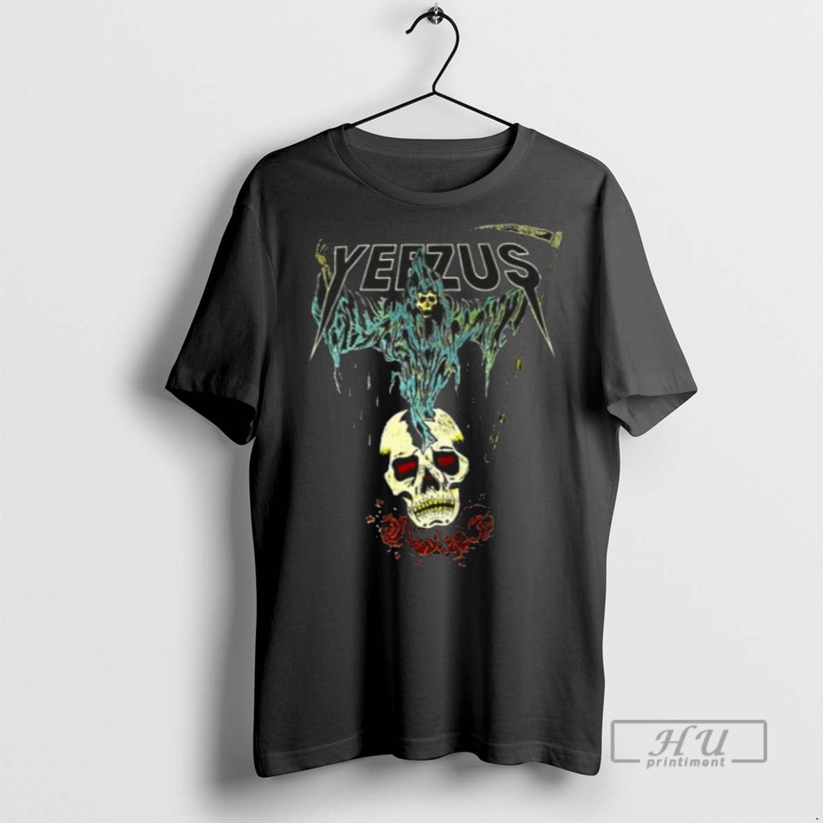 Trending Officials Kanye West Ye Yeezus Grim Reaper Skull And Roses Men T Shirt