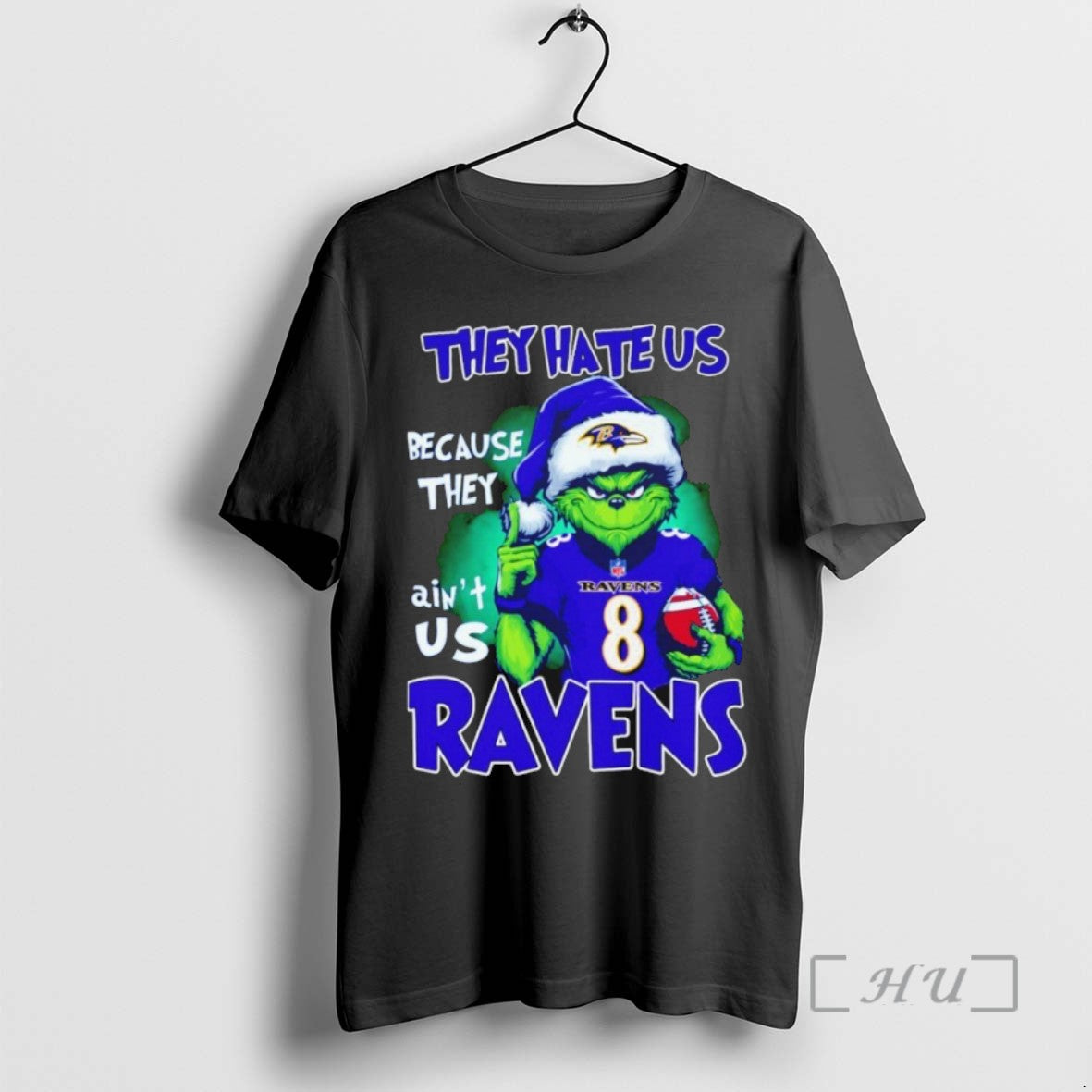 Trending The Grinch They Hate Us Because They Aint Us Baltimore Ravens Christmas T Shirts