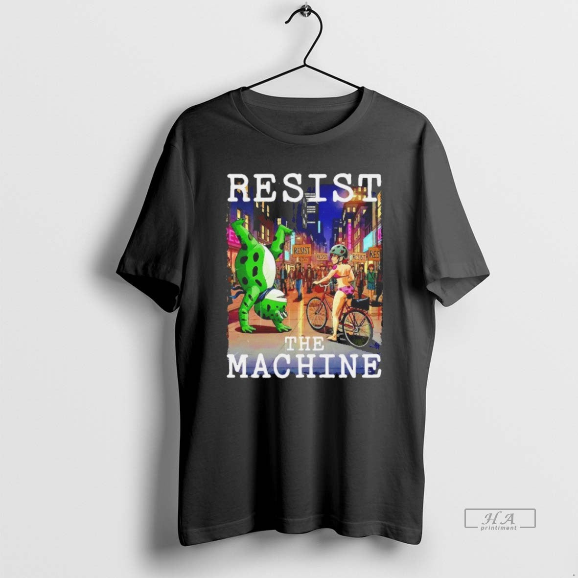 Trendy Resist The Machine Portland Frog Anti Ice Graphic Blackshirt