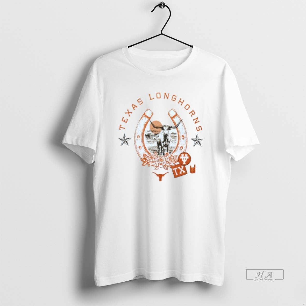 Trendy Texas Longhorns Bevo In Horseshoe Mens White Tee