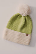 Cozy Colorblock Ribbed Beanie with Faux Fur Pom