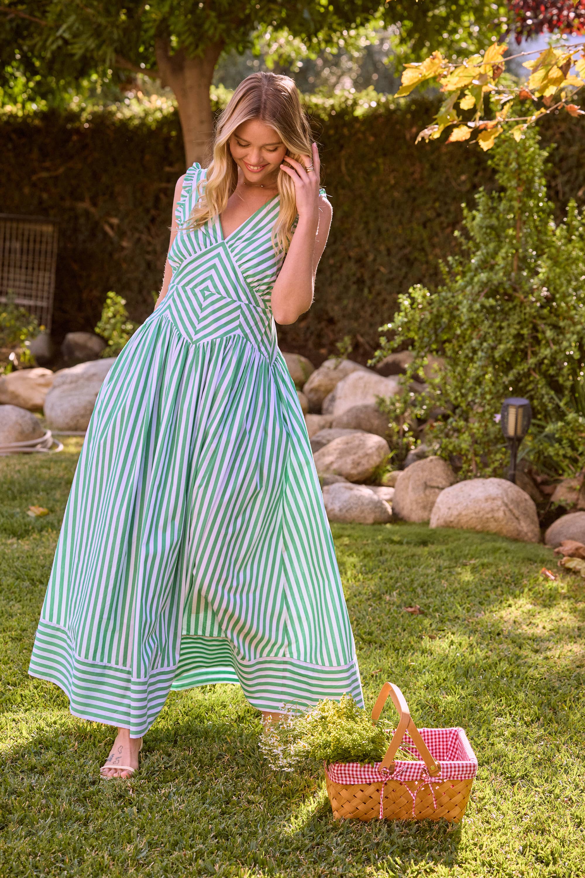 Stripe V-Neck Maxi Dress