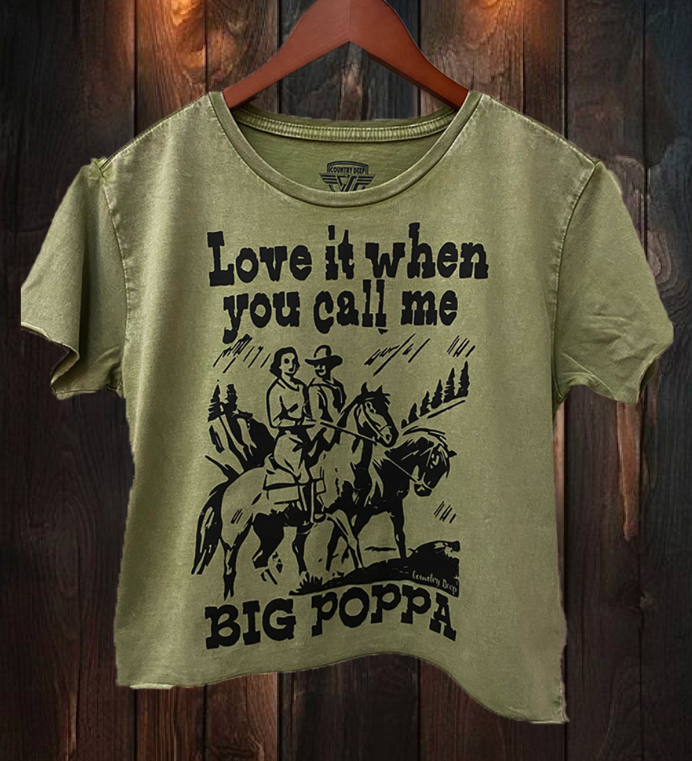 Big Poppa Regular Cropped Acid Wash T-Shirt