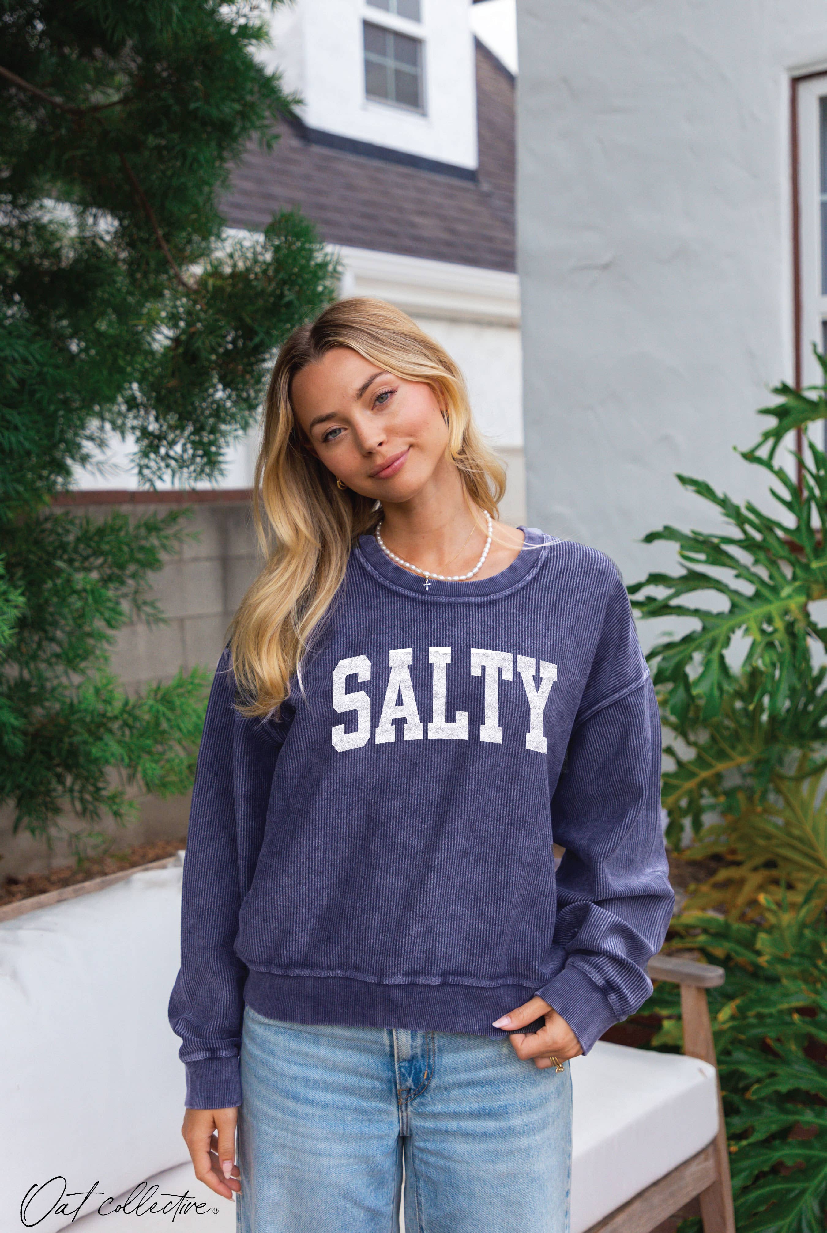 Salty Cropped Thermal Vintage Pullover