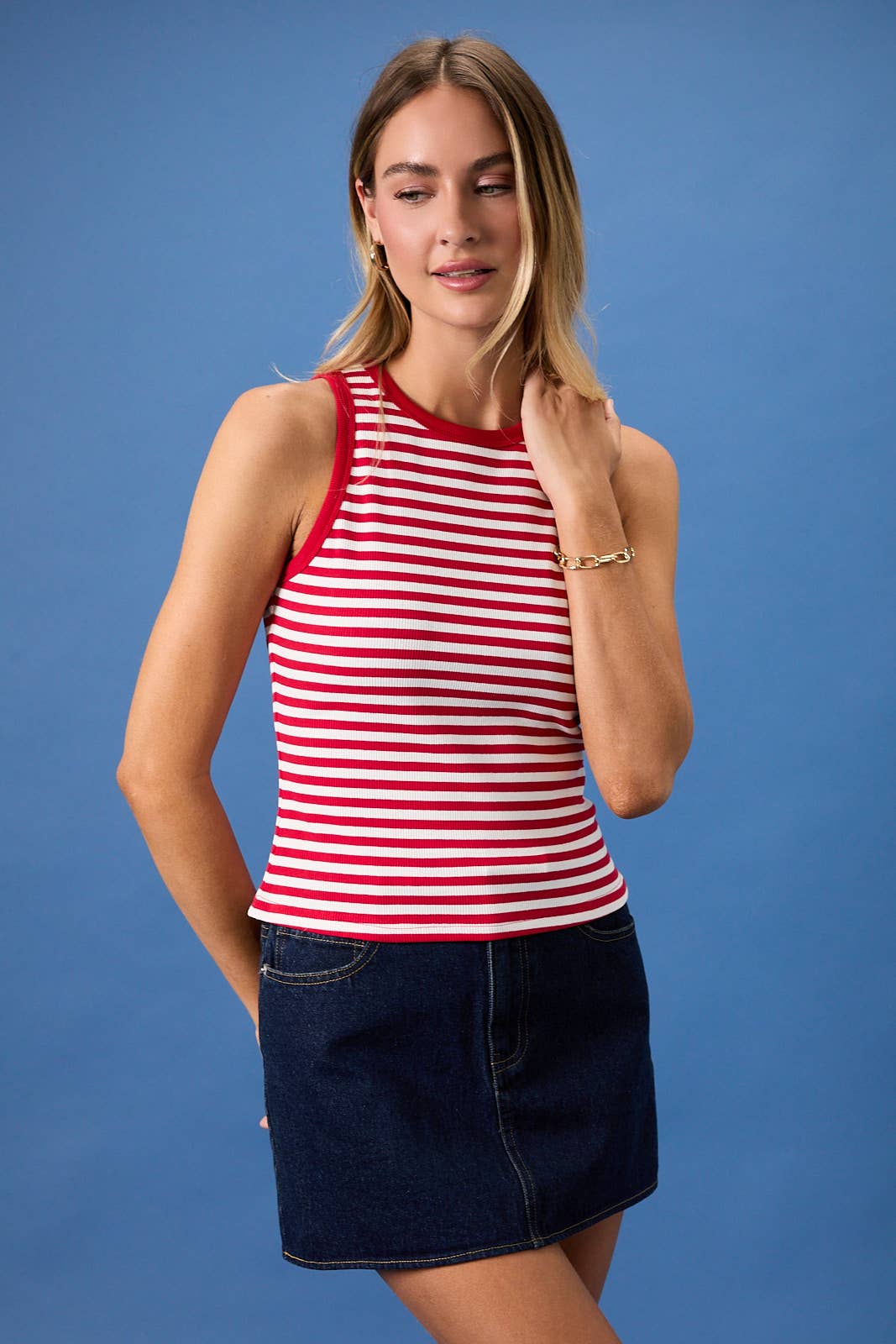 Round Neck Sleeveless Stripe Tank Top