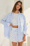 T2494 | Floral Contrast Detail Button-Down Shirts