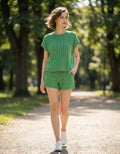 ...0223 Two Tone Ribbed Cap Sleeve Top & Shorts Set SI-29090
