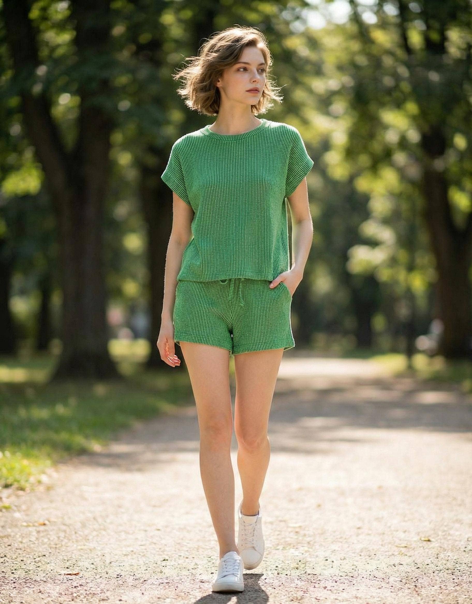 ...0223 Two Tone Ribbed Cap Sleeve Top & Shorts Set SI-29090