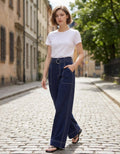 0316 Belted Wide Leg Woven Pants SI-29606