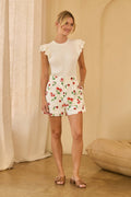 Cherry Print Pintuck Shorts
