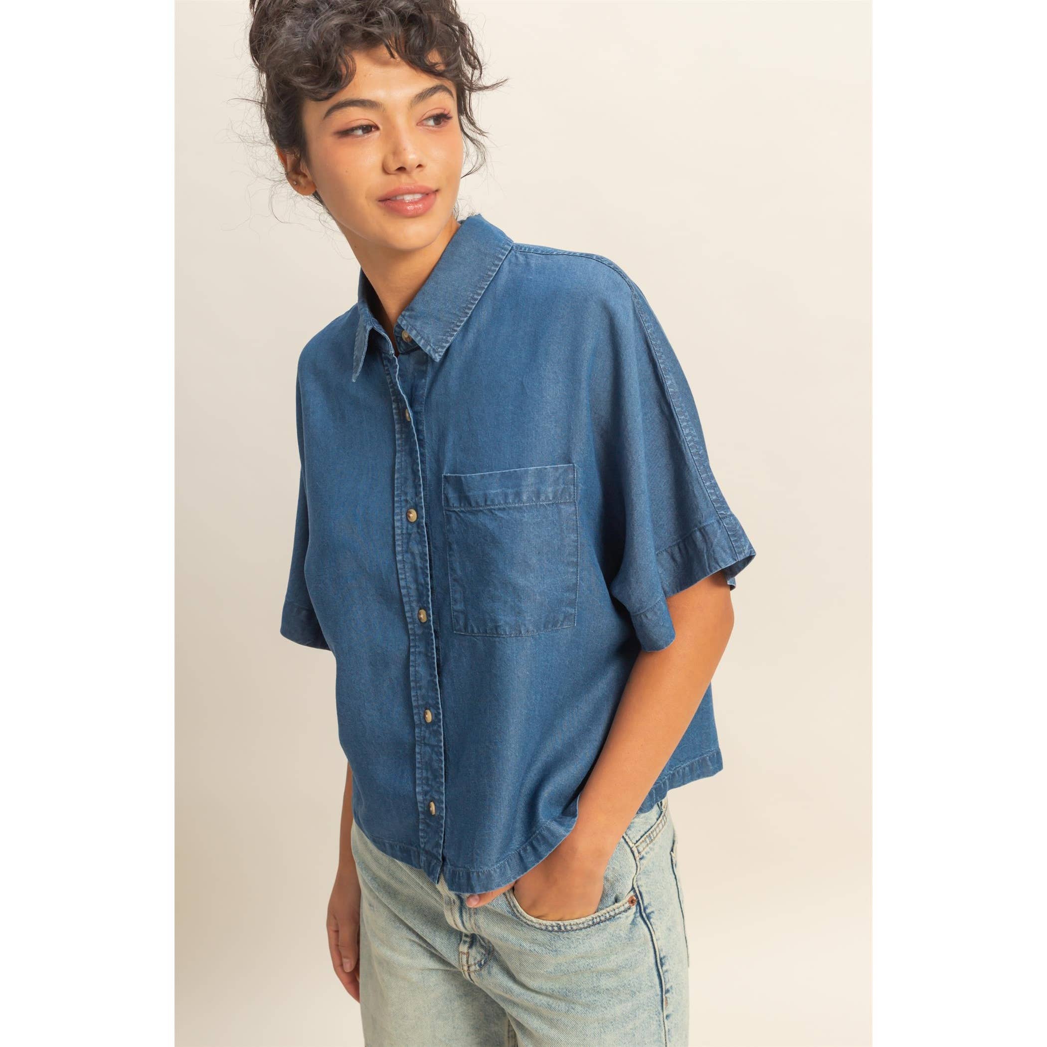 Lyocell Button-Up Shirt with Patch Pocket