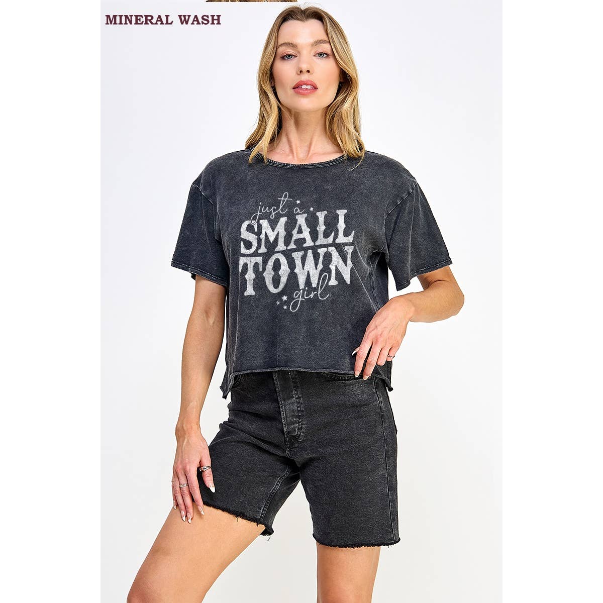 Just Small Town Girl Vintage Graphic Mineral Wash Crop Top