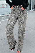 Leopard Print Tummy Control Raw Hem Jeans