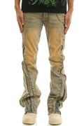 Stud Double Zipper Flare Jeans