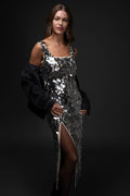 Side Slit Sequin Midi Dress