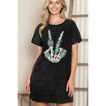 Skeleton Turquoise Peace Graphic - Mineral Wash Dress