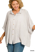 0206 Plus Woven Stripe Button Down  Boxy Shirt SI-29470