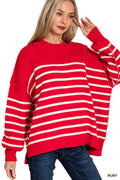 1015 Exposed Seam Striped Oversized Sweater SI-28398