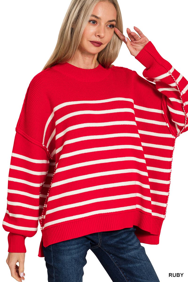 1015 Exposed Seam Striped Oversized Sweater SI-28398